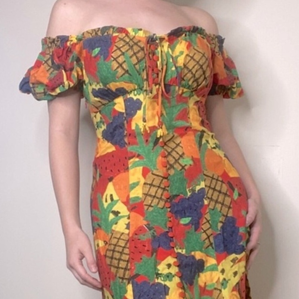 Farm Rio x Anthropologie Fruit Salad Midi Dress S - Picture 4 of 10